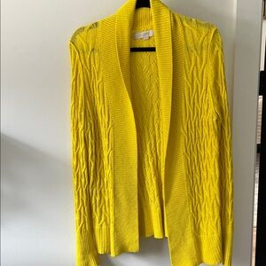 LOFT Bright Yellow Cable Knit Open-Front Cardigan